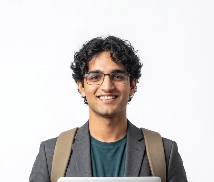 Best Performance Marketer in Ernakulam, a portrait of a person with specs and bag